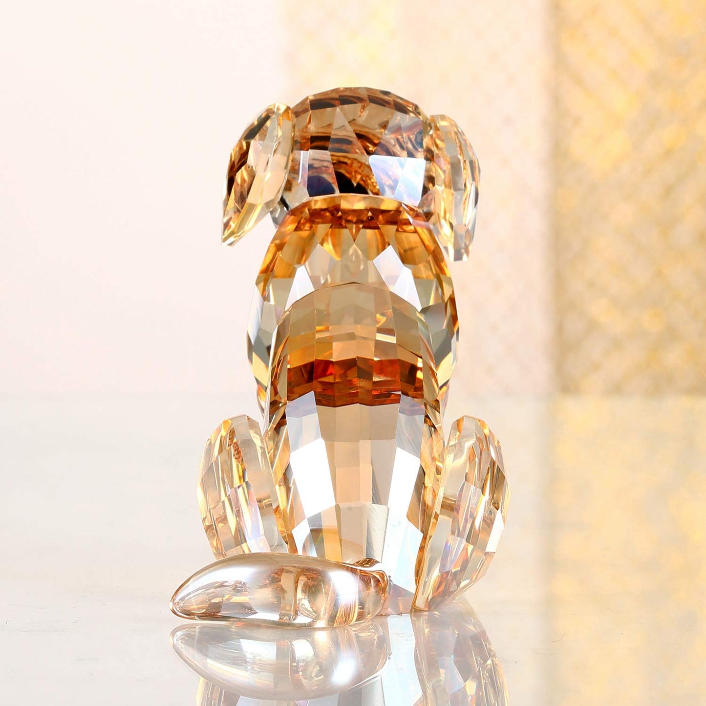 DOJOZ Crystal Labrador Dog Puppy Figurine Animals Lovely Craft Home Decor Ornaments Collectible Birthday Gifts (Gold)
