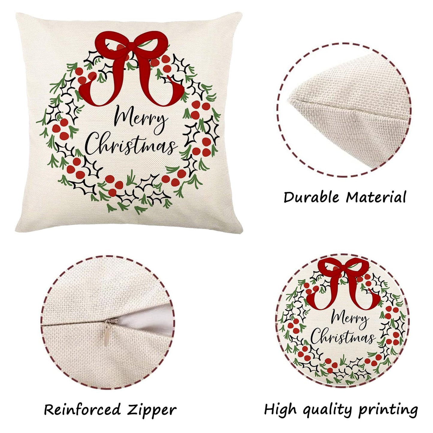 ONFAON Christmas Decorations - Christmas Pillow Covers 18x18 Set of 4, Holiday Christmas Decor Home Sofa Couch Cushion Indoor Decorations