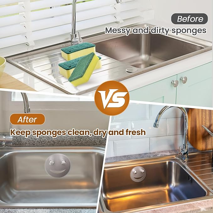Sponge Holder, Stainless Steel Sink Caddy w/Suction Cup Installation, Sponge