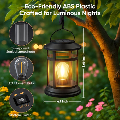 NFEVER Solar Lanterns Outdoor Waterproof: 2 Pack Hanging Solar Lights for Outside Patio Porch Garden Tabletop Decor - Bright LED Warm White Solar Powered Lighting - Unique Gardening Gifts for Mom