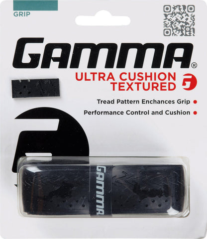 GAMMA Sports Tennis Racquet Ultra Cushion Replacement Grip – Contoured Multi Black with Textured Perforations for Enhanced Absorption, Comfort, and Control