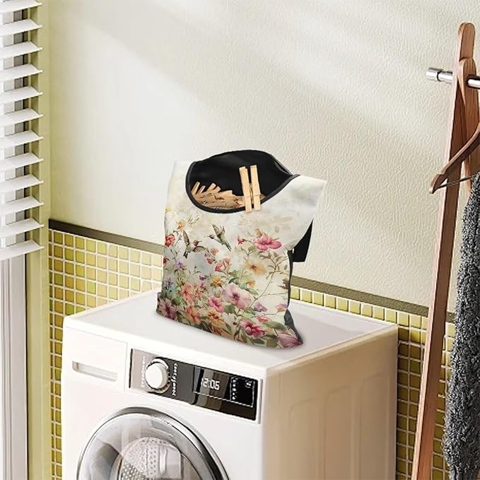 2 Pcs Hummingbird Pink Clothespin Bag, Large Clothes Pin Hanging Bag, Pin Bag
