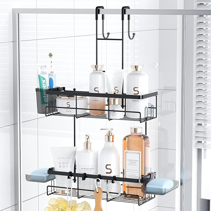 Over the Door Shower Caddy Hanging: Black Rustproof Shower Organizer over the