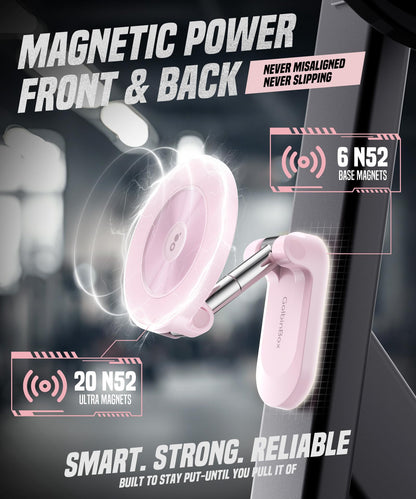 GolbinBox Magnetic Gym Phone Holder for MagSafe, All Metal Dual-Magnet Mount for iPhone and Android, 360° Adjustable Tri-Axis, Gym Essentials for Bodybuilder Men Women Recording Fitness Exercise, Pink