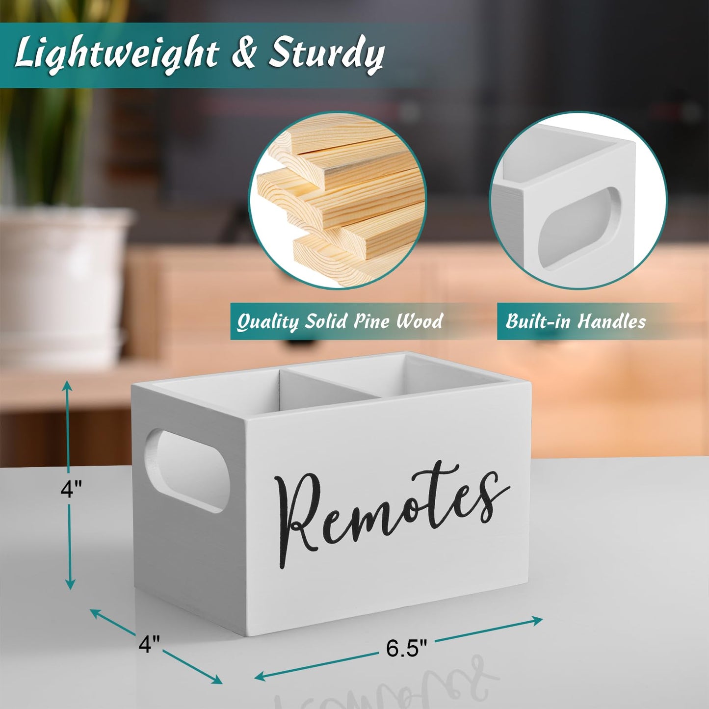 DRASTAR Remote Control Holder, Wood TV Remote Holder, Remote Storage Caddy, Remote Control Organizer (White, 2 Slots)