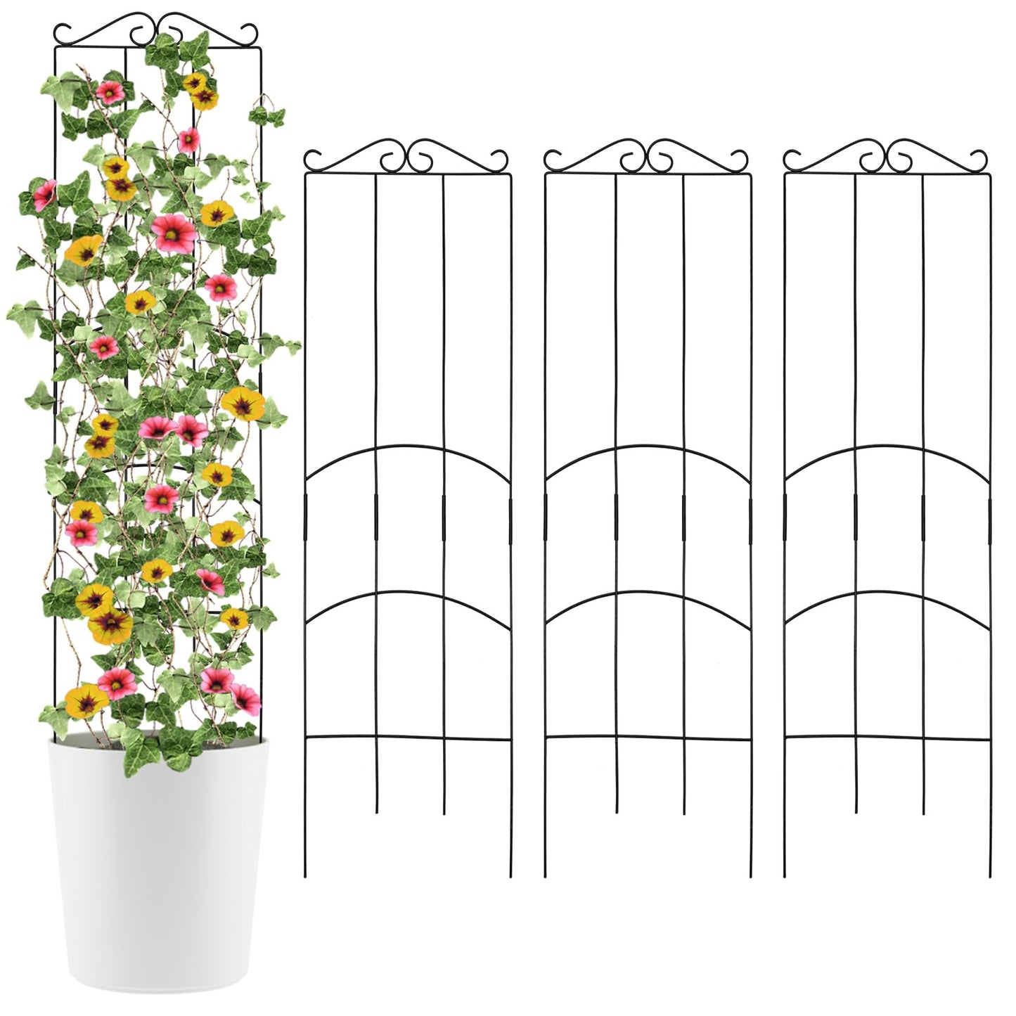 ANCOUUIN 4 Pack 32'' Plant Trellis Indoor - Metal Trellis for Climbing Plants Indoor, Garden Trellis for Climbing Plants Outdoor Houseplants Flowers Vine Ivy, Rectangular Shape, Black