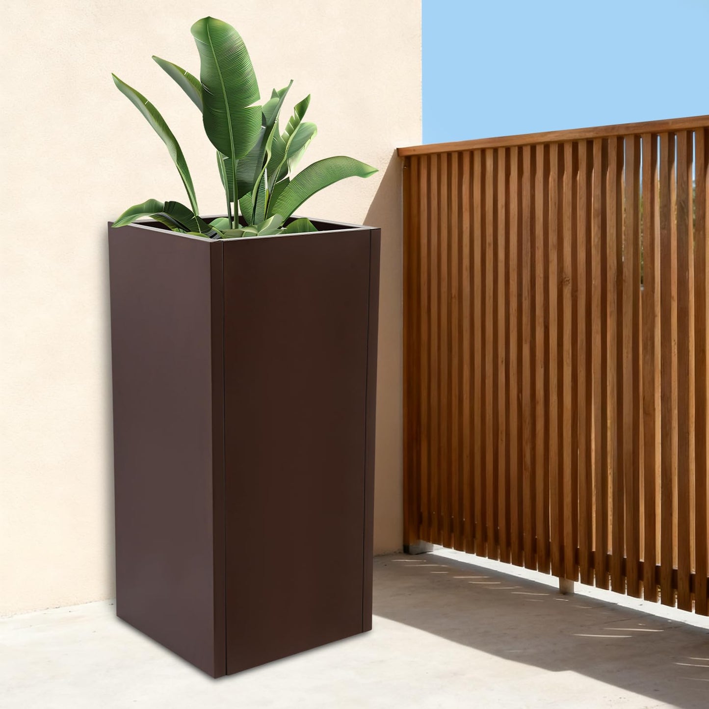 Tapischion Galvanized Steel Planter Box, 16x16x30 Inch Large Modern Rectangular Garden Pot for Outdoor, Rust-Resistant Elevated Flower Box for Patio, Deck, Balcony Decor