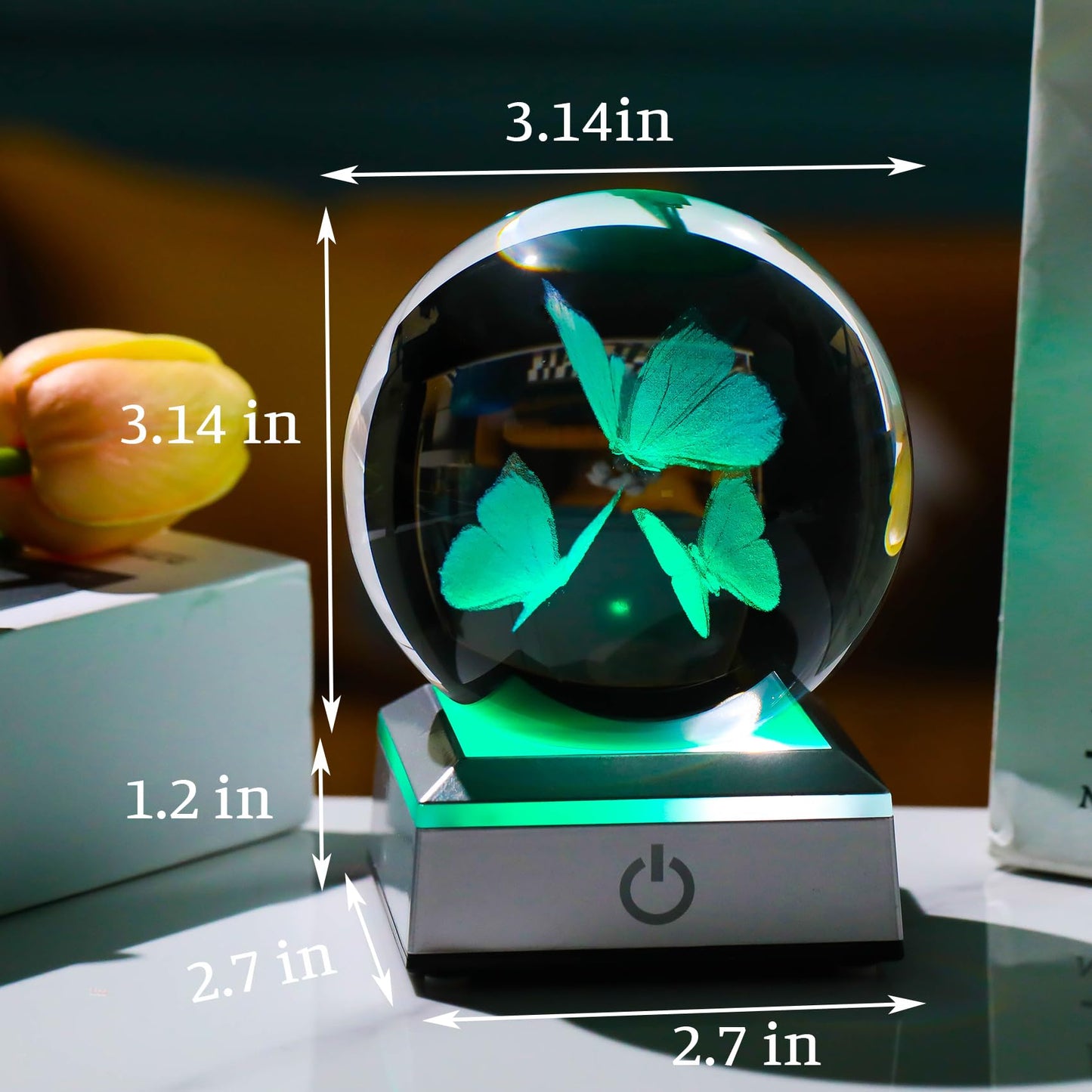 Movdyka 3D Butterfly Crystal Ball Figurine Glass Butterflies Gifts for Women Mom Best Friends Night Light Statue Decor Oranments Butterfly Lovers Gift for Birthday Mothers Day Christmas