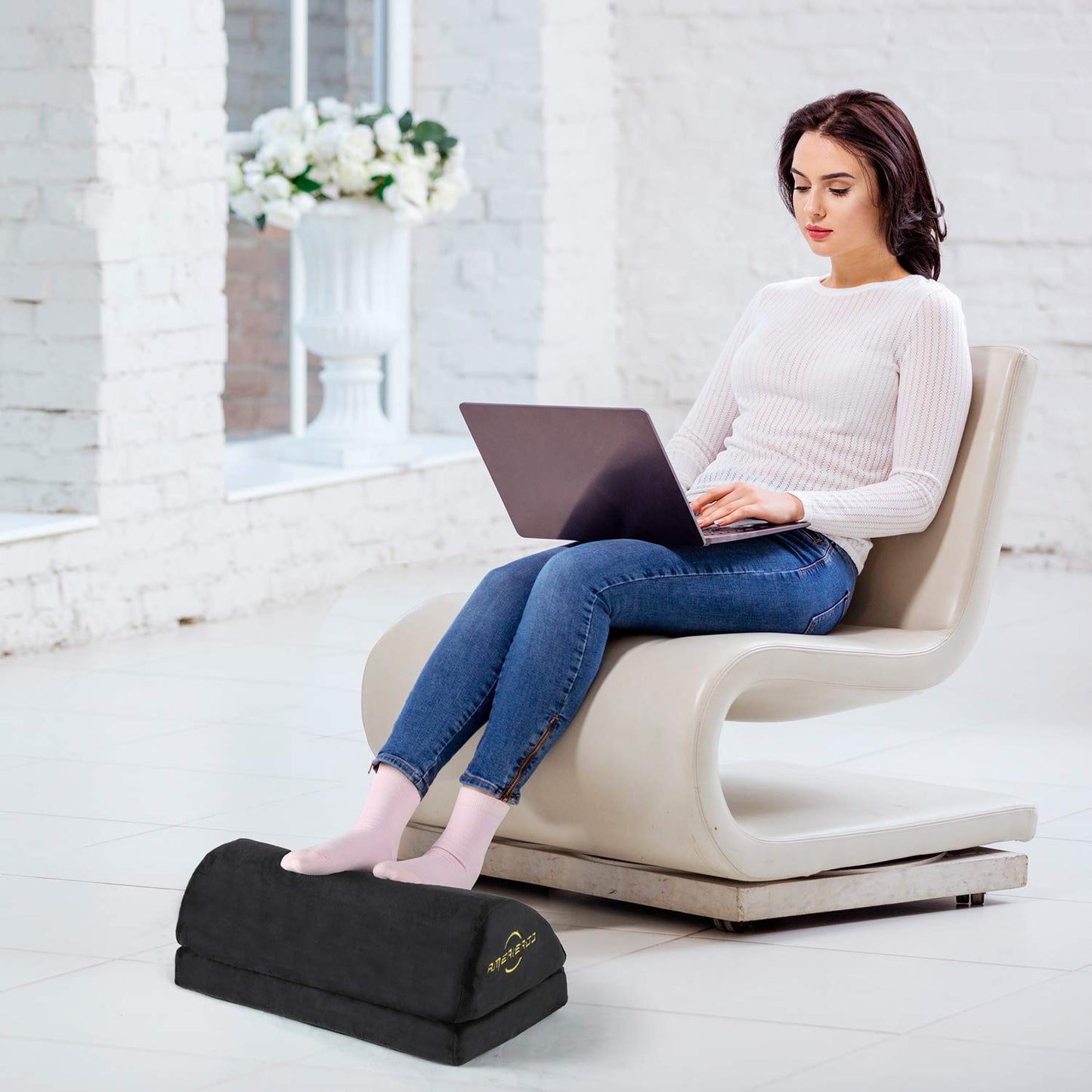 AMERIERGO Wedged-Shape Adjustable Foot Rest,Foot Stool Under Desk, Cushion with 2 Optional Height for Home & Office