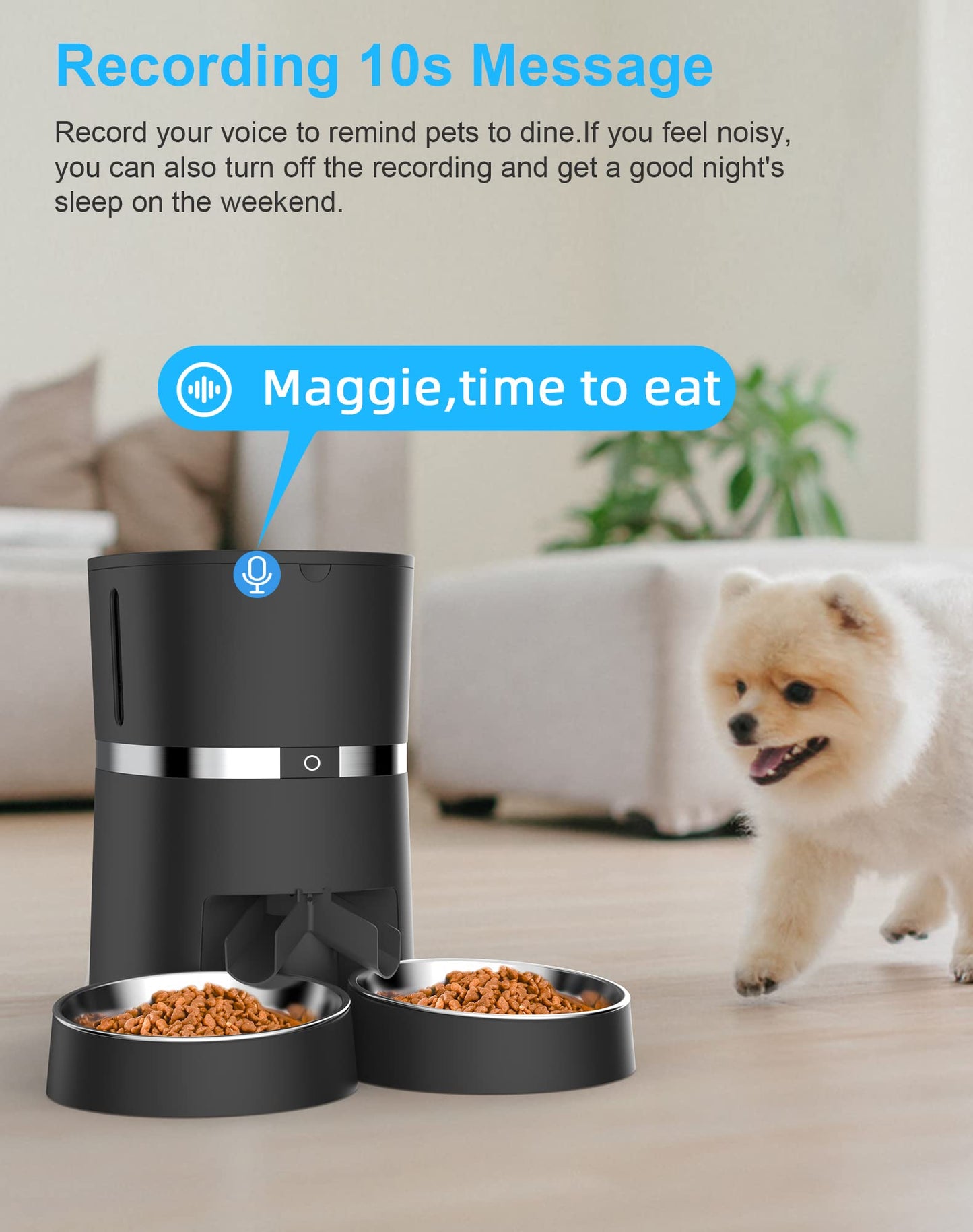 Smart Cat Feeder, WellToBe Automatic Cat Feeder WiFi Enable Pet Dog Food Dispenser App Control for Cat&Dog with Two-Way Splitter and Two Bowls, Voice Recorder Distribution Alarms, Portion Control