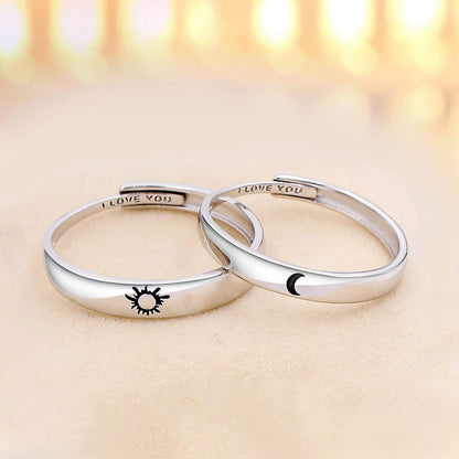 Beydodo 925 Sterling Silver Anniversary Ring Adjustable Matching Rings Sun And Moon I Love You Ring Promise