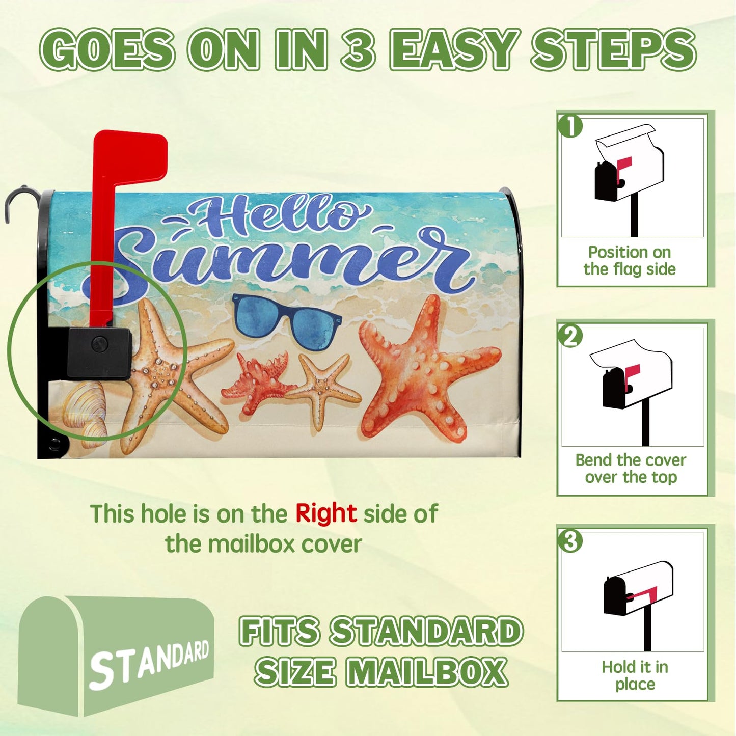 VentuCoven Hello Summer Mailbox Cover Beach Starfish Mail Box Covers Magnetic Standard Size Sunglasses Post Letter Box Cover Wrap 21x18 inch Mailbox Decorations for Outside Garden Yard
