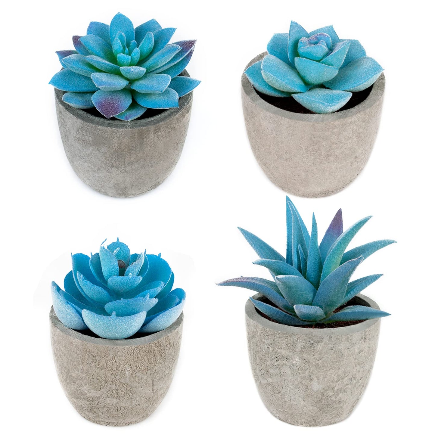 LUZOGA Set of 4 Blue Fake Succulents Potted, Mini Succulents Plants Indoor, Blue Decor Small fakeplants for Shelves Home Office Table Bathroom Bedroom Kitchen Desk Decor Shelf Decor