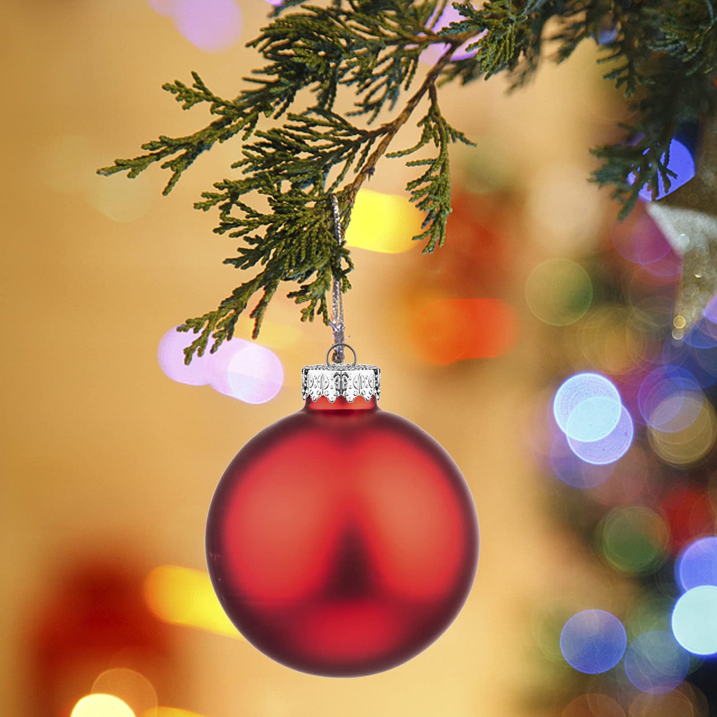 Suixing Christmas Glass Balls Multi Colors Included with Loop Set Festival Home Party Decors Xmas Tree Hanging Pendant 14PC 2.2In Red