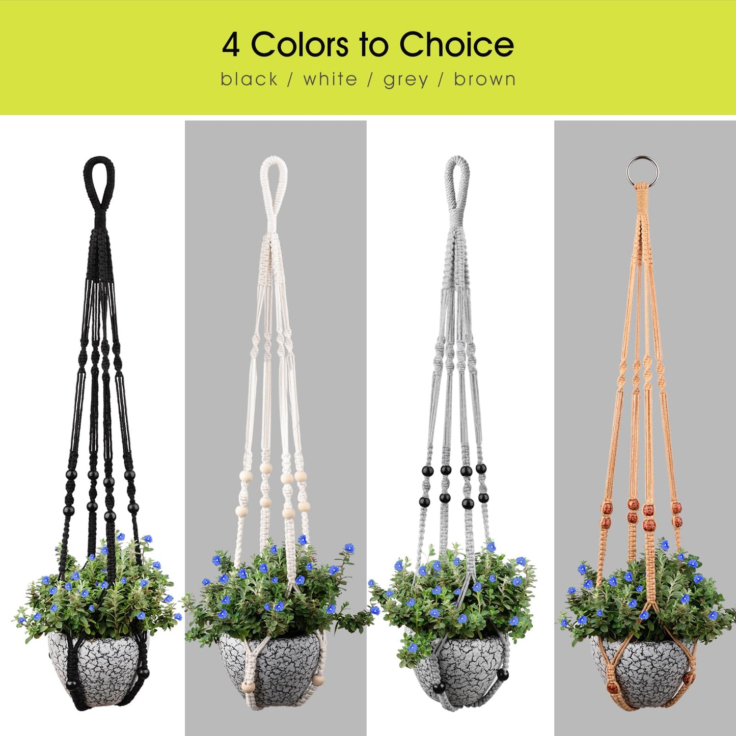 RIFNY Macrame Plant Hanger for 5 to 10 Inch Plant Pots, 35 Inch Woven Rope Hanger Kits with Hooks and Wood Beads, Hanging Planter Basket for Indoor Boho Home Decor (Brown, 3 Pack)