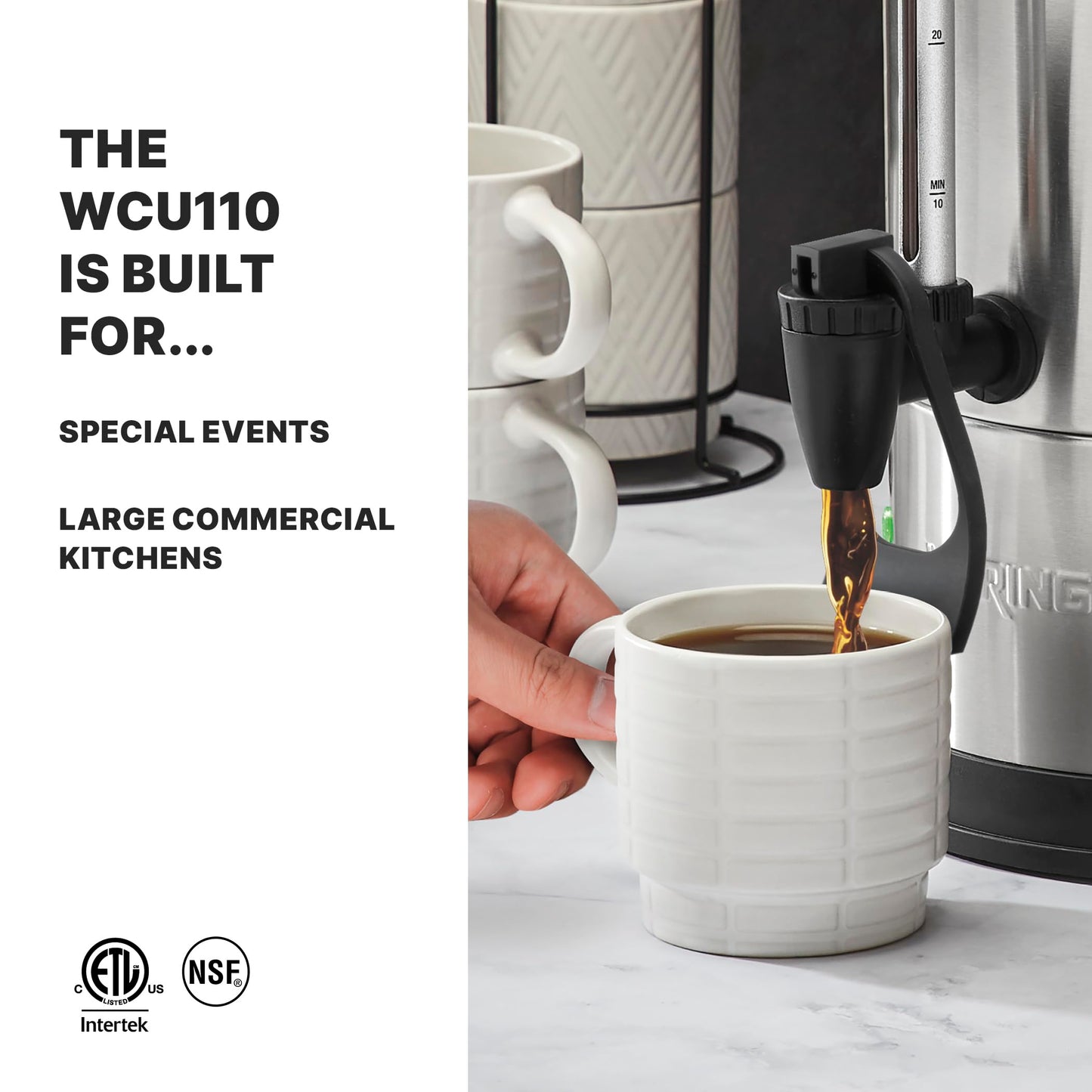 Waring Commercial Coffee Urn, 110 Cup Capacity Stainless Steel Electric Percolator, Dual Heater System for Commercial Kitchens & Catering, NSF Certified, WCU110X