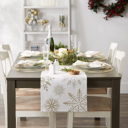 DII Holiday Dining Table Linen Sparkle Metallic Kitchen Décor, Table Runner, 14x72, Snowflakes Print