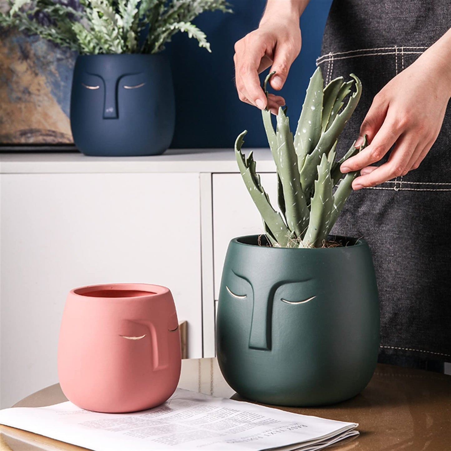 INLIMA Plant Pot Ceramic Vase Ceramic Face Living Room Desktop Flower Arrangement Vase Office Desktop Decoration Flowerpot (Color : Green)