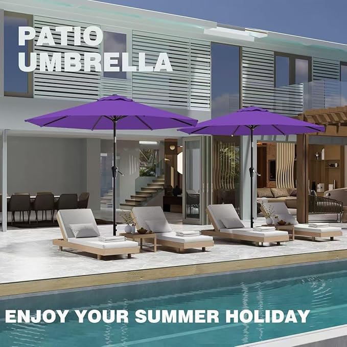 AreShark 9 FT Patio Umbrella for Outdoor, Outdoor Table Umbrella with Push Button Tilt and Crank, Outdoor Patio Umbrellas with 8 Sturdy Ribs for Market, Garden, Pool (Dark Purple)
