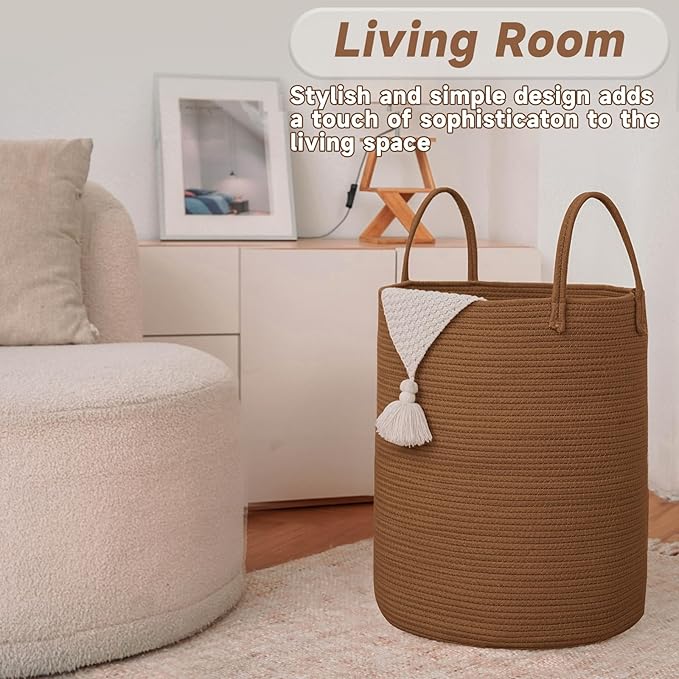 Large Woven Laundry Basket Hamper, 80L Cotton Rope Storage Bin