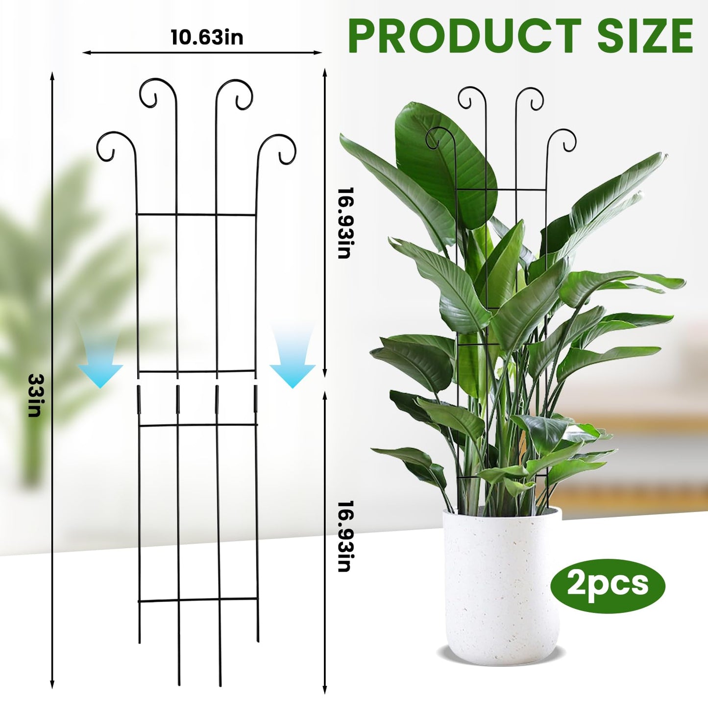 32.6 Inch 2Pack Garden Trellis for Climbing Plants, Rustproof Sturdy Metal Plant Trellis, Decorative Trellis for Potted Plants, Climbing Vines, Flowers, Vegetables, Indoor Outdoor Plant Support, Black