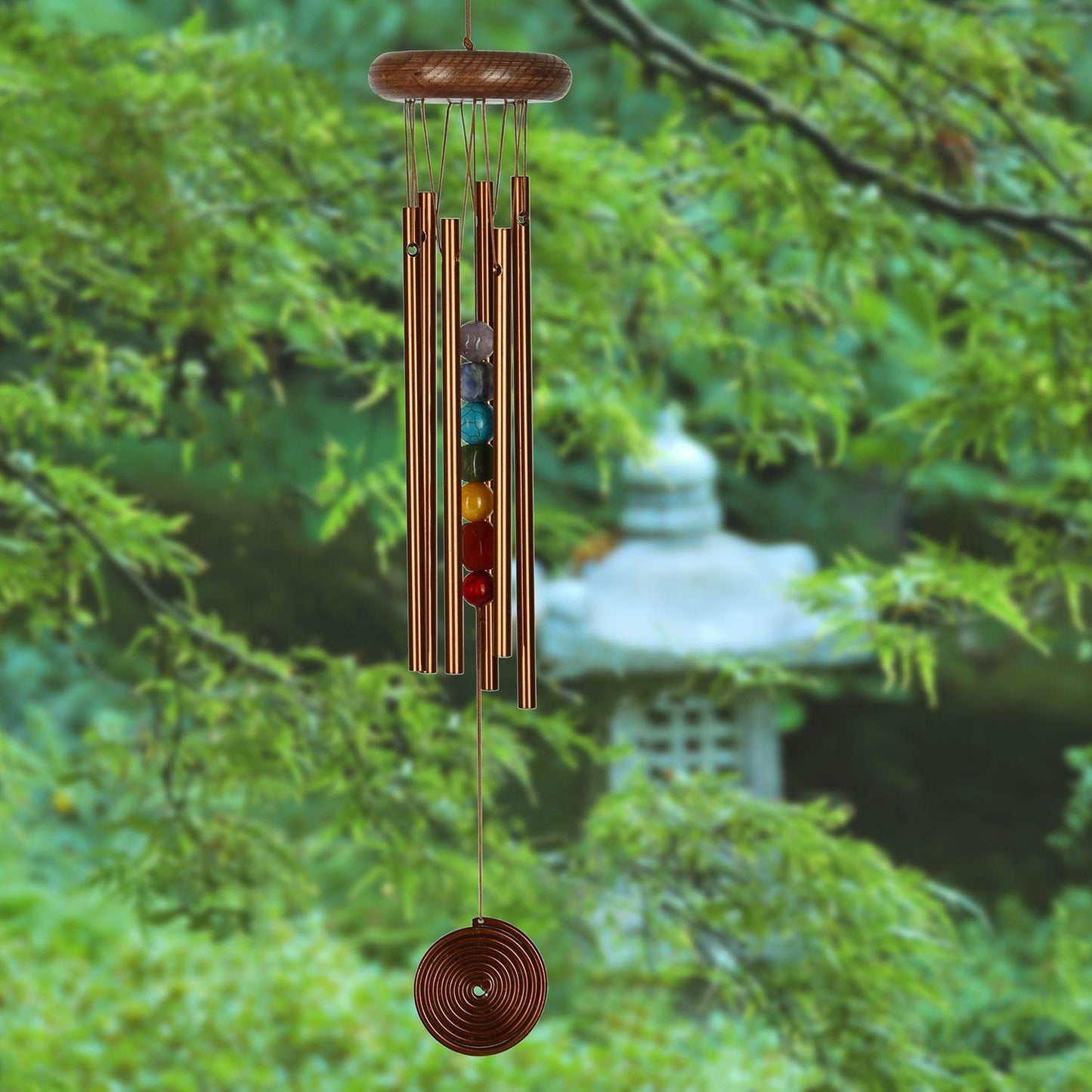 Woodstock Chimes Signature Collection, Woodstock Chakra Chime, 17'' Bronze Eastern Energies Wind Chimes for Outdoor, Patio, Home Garden Decor (CC7BR)