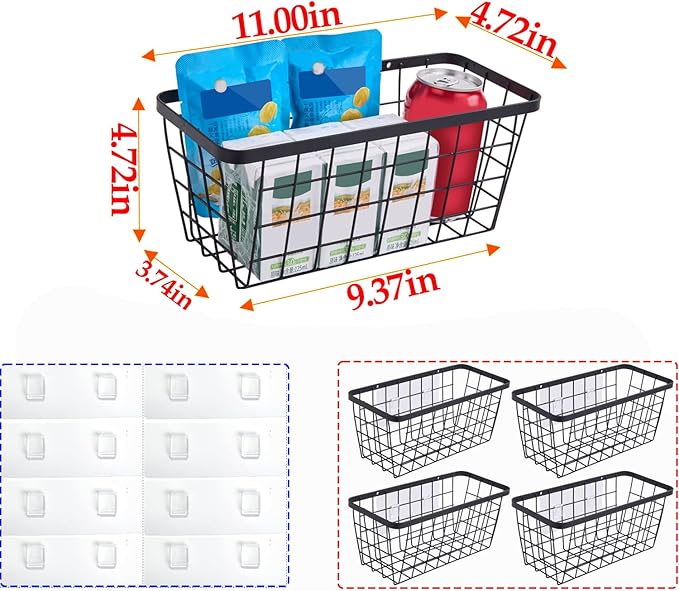 4 set Hanging Wall Basket Organizer, Over the Cabinet Door Wire Baskets