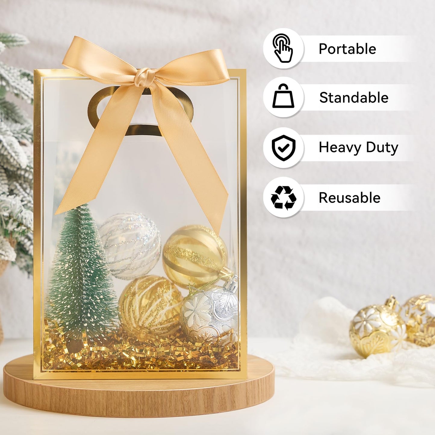 Ohuimrt Christmas Clear Plastic Gift Bags, 12 Pack, 10", Red Green Gold