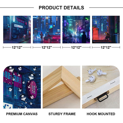 Japanese Anime Wall Art Cyberpunk Anime Posters for Bedroom Decor Tokyo Neon Night City Canvas Prints Gamer Wall Decor Modern Pop Gamer Posters for Boys Room Playroom Home Decorations 12x12 4Pcs
