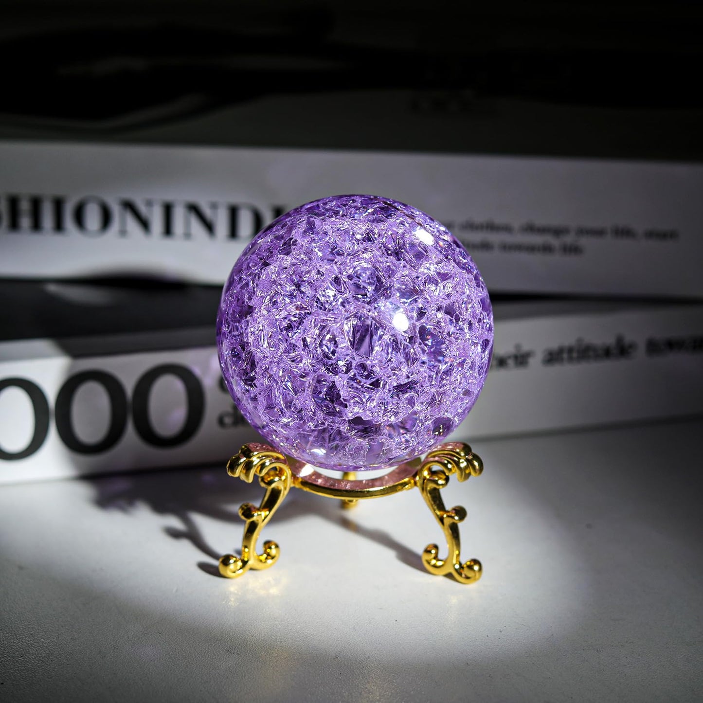 LONGWIN 60mm Ice Cracked Crystal Ball Decorative Glass Ball Home Decor Ornaments (Purple)