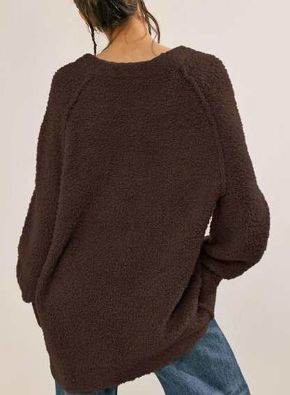Beaully Women's Oversized Long Sleeve Crewneck Fuzzy Knit Warm Sweaters 2025 Fall Pullover Sweater Tops