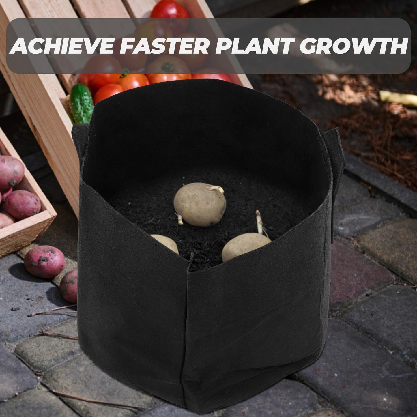 YOSADIER 2pcs 15-Gallon Black Thick Fabric Potato Grow Bags Raised Garden Bed Plant Containers for Outdoor Vegetable and Flower Nursery Gardening