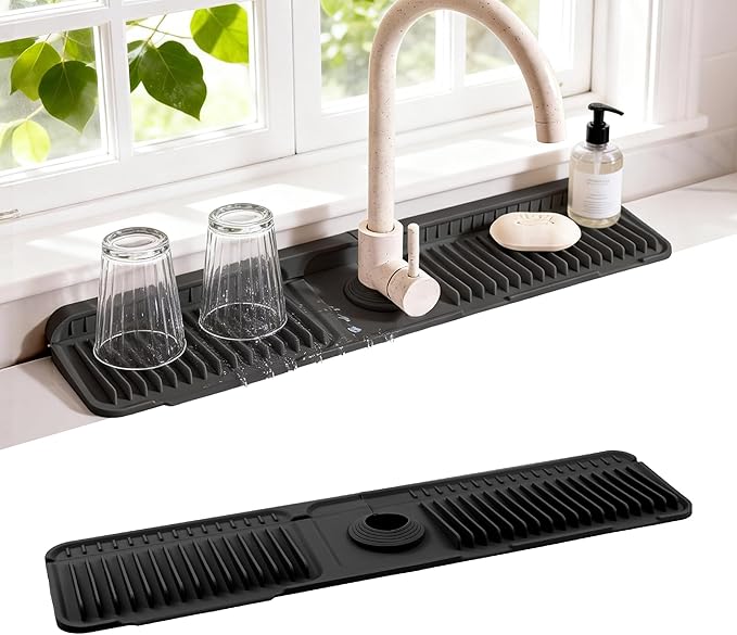 Faucet Mat for Kitchen Sink, Snap-On Design & 7°slope Fast Drain, Folding Sink