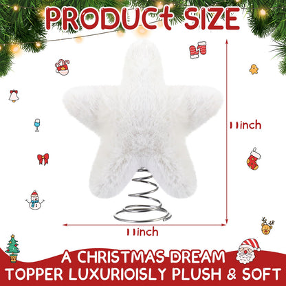 Soulchen 11 Inch White Christmas Star Tree Topper Faux Mink Fur Christmas Tree Topper Star White Rustic Treetop Ornaments for Xmas Decoration Home Indoor Outdoor Holiday Decoration