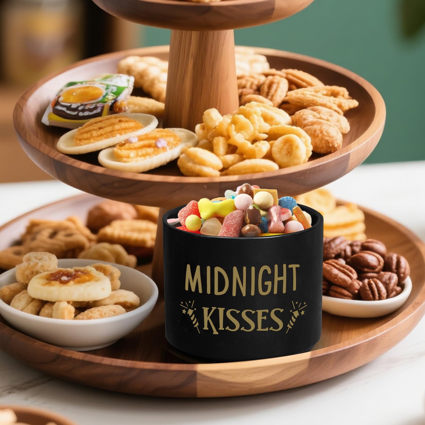 FoszaSzept Candy Dish Cauldron, New Year Christmas Mini Ceramic Candies Bowl Tiered Tray Decor, Snack Serving Bowl Table Wishes Accents for Themed Party Home Kitchen Events Gifts (Midnight Kisses)