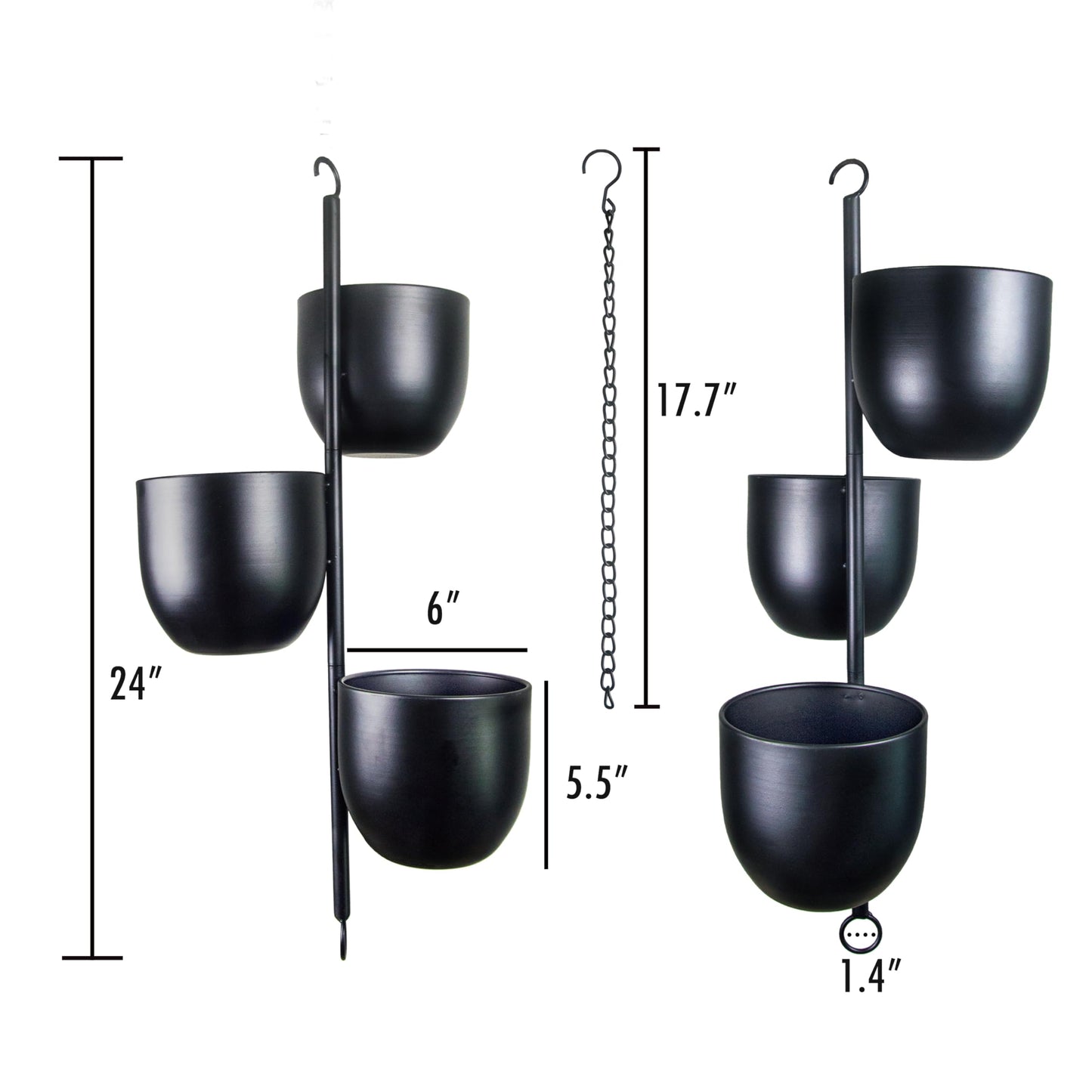 HemePaha 3-Tier Metal Hanging Planter with 6 Inch Oval Pots - Black Modern Triple Tiered Plant Hanger - Vertical Stackable Wall and Ceiling Mount Holder for Indoor and Houseplants