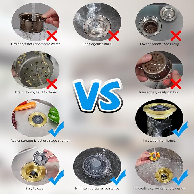 Hibbent Upgraded 3 in 1 Kitchen Sink Drain Strainer and Stopper Combo,