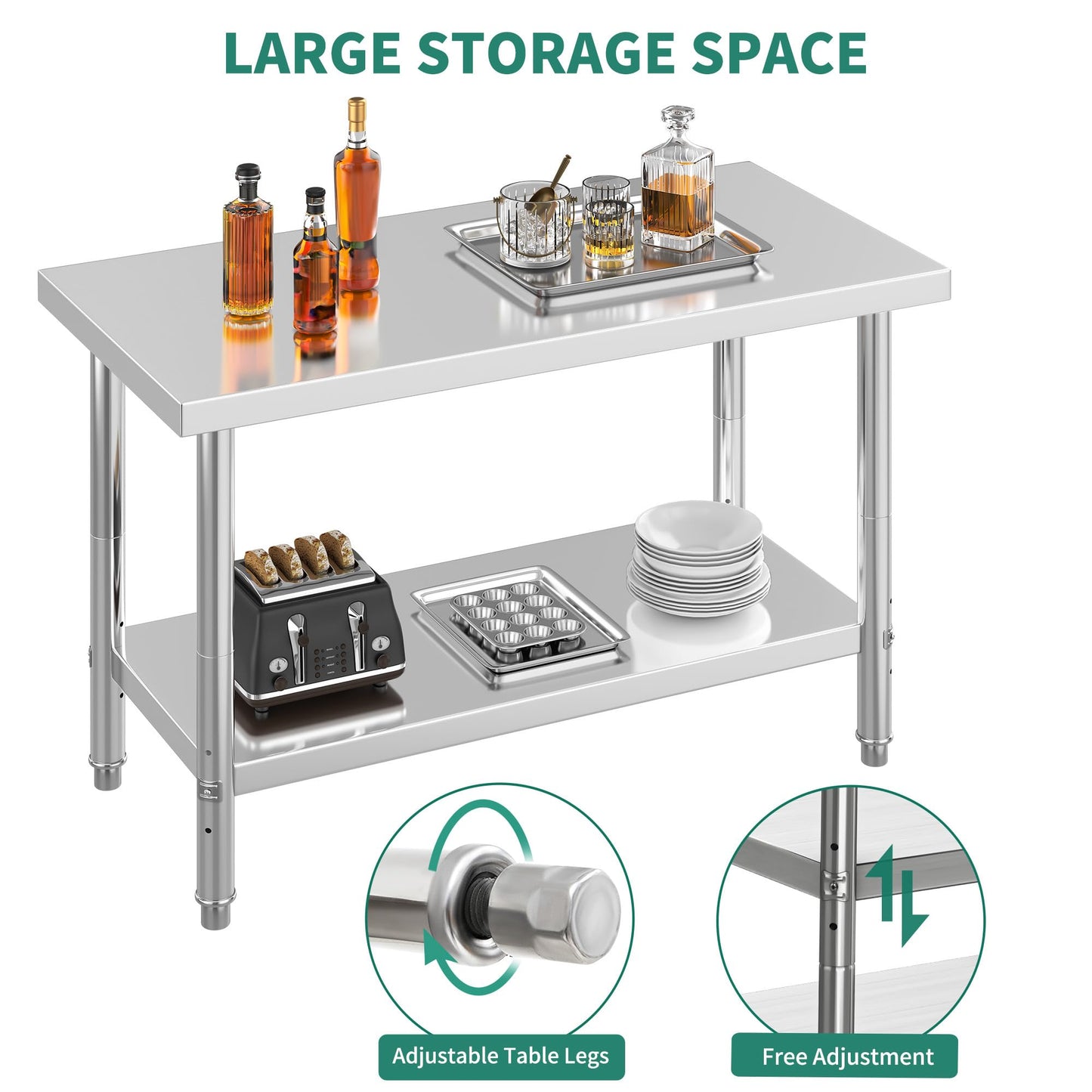 YITAHOME NSF Stainless Steel Table, 48" X 24" Work Table w/Undershelf, Heavy Duty Prep Table for Home Kitchen Commercial Restaurant Garage Warehouse Outdoor