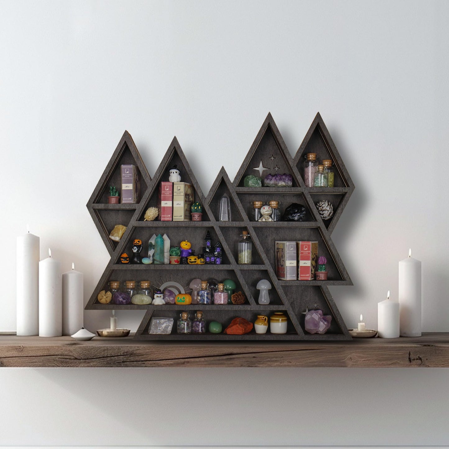 Triangle Mountain Crystal Shelf Display for Wall, Rock Gem Healing Stone Collections Display Shelf, Crystal Holder Trinket Organizer Knick Knack Shelf, Witchy Decor Gift for Women - 2025 UPGRADED