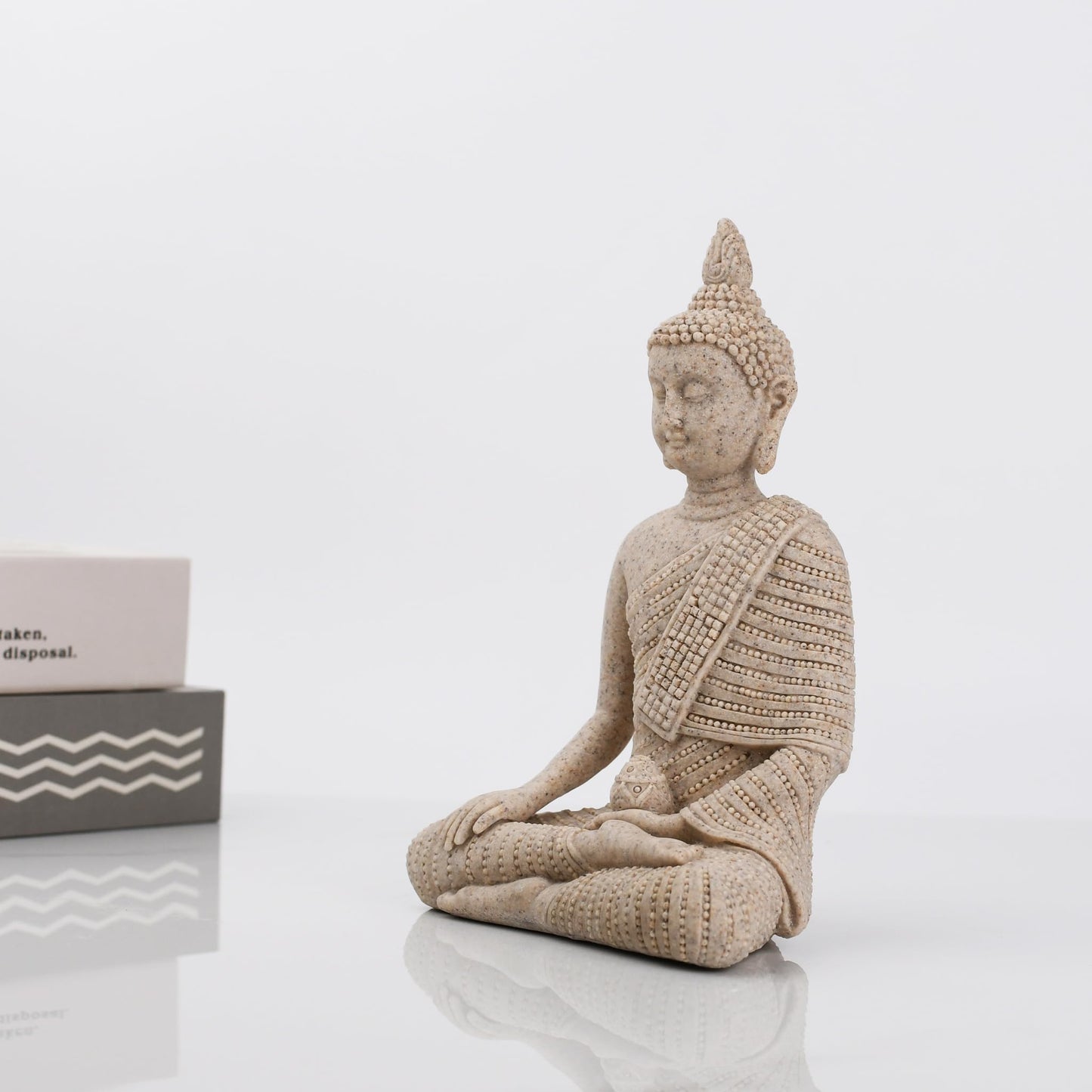 KalyZ@rts 6.5 Inch Hand-Painted Buddha Statue - Exquisite Meditation Sculpture for Home/Office Desk, Feng Shui Zen Decor, Unique Housewarming Gift - Pure Sandstone