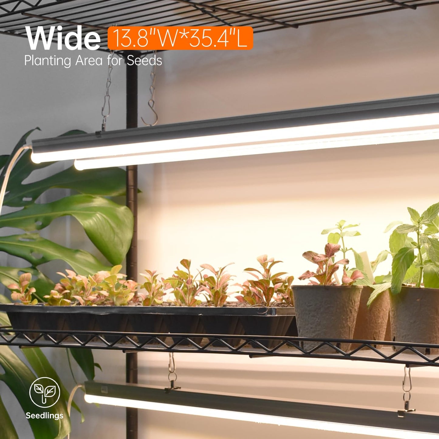 Bstrip Plant Shelf with Grow Light, Tall Grow Light Shelf, Plant Stand with 6 Pack 90W Full Spectrum Plant Lights for Indoor Plants, Seed Starting, Seed Tray, 35.4" Lx13.8 Wx70.8 H