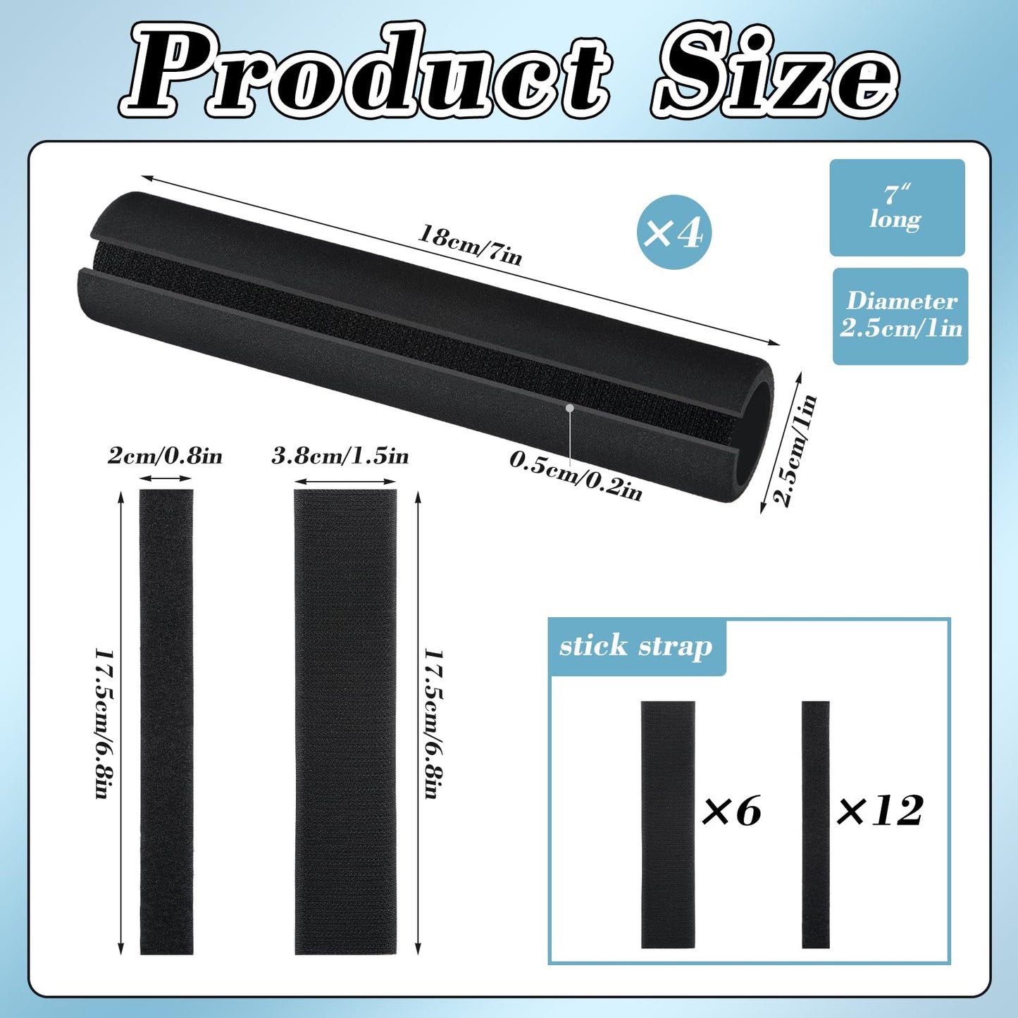 Soulchen 6 Pcs 7 Inches NBR Rubber Foam Handle Grip Anti-Slip Tubing Sleeves Soft Buffer Tube Cover Pad Handle Covers for Fitness Equipment, Tools, Garden Handles