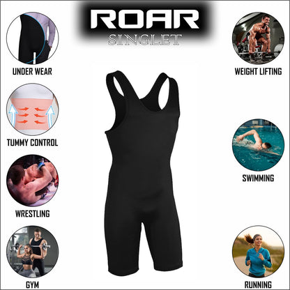 Roar Athletic Men's Wrestling Singlet Suit Bodywear Uniform for Men and Youth, Powerlifting and Exercise Equipment (Black, Adult Medium)