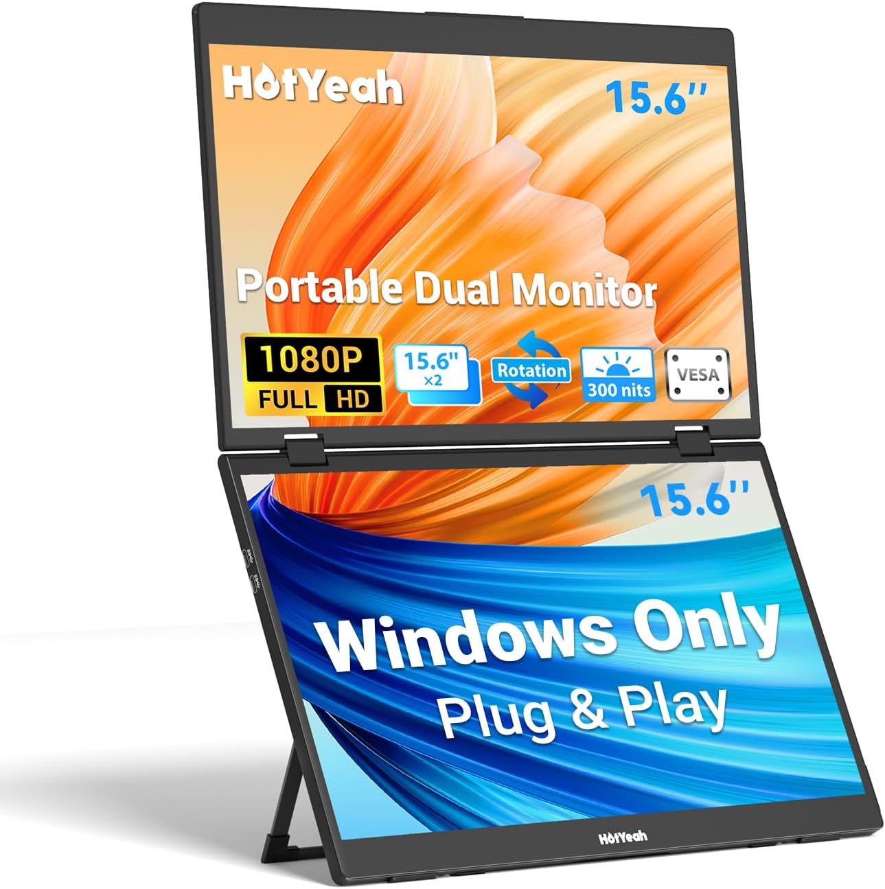 HotYeah Triple Laptop Screen Extender, 15.6" 1080P FHD IPS Folding Stacked Portable Dual Monitor, USB C Travel Extended Computer Display w/VESA, 180°Rotation, Plug & Play for Laptops (Windows Only)