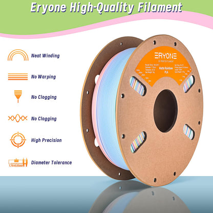 ERYONE 1.75mm PLA Filament, +/-0.03mm, 1kg (2.2lbs)/Spool, Matte Multicoloured PLA, Rainbow Marble
