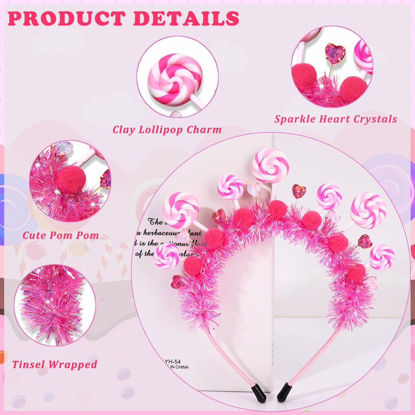 NVENF Candy Headband Costume Accessories Christmas Candy Cane Lollipop Headbands Candy Costume Halloween Holiday Christmas Outfits for Women Birthday Party Favors Gifts (Pattern B)