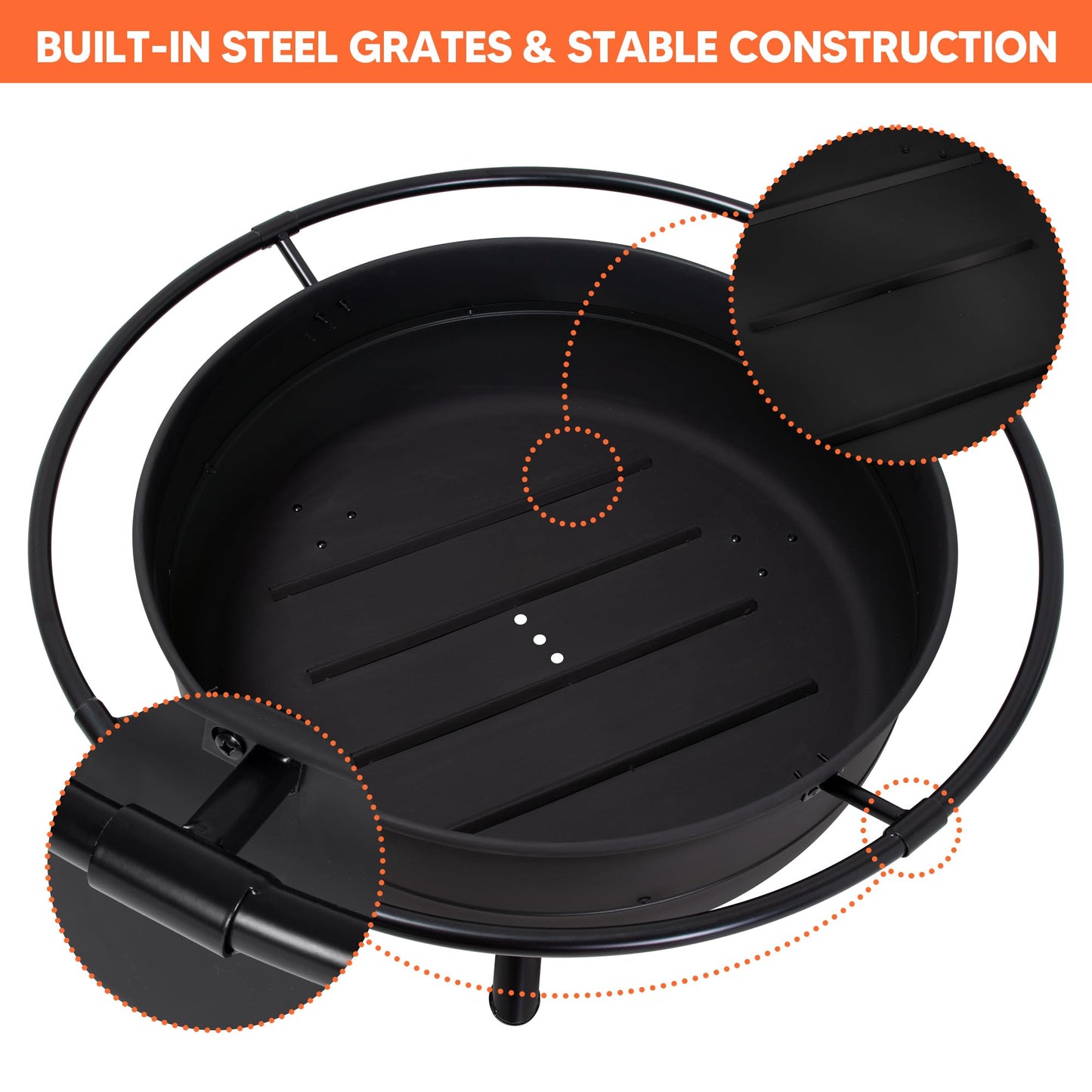 SUNCREAT 42" Outdoor Portable Fire Pit with Spark Screen, Fire Poker, Wood Burning Patio Fire Pits with Protective Ring, Black