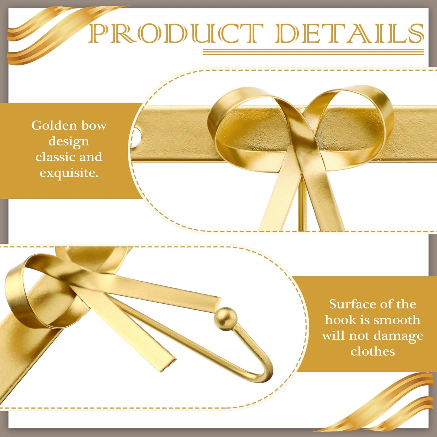 Tioncy Gold Bow Hooks Coat Rack Wall Mounted Gold Metal 5 Hook Bow Wall Decorations Nursery Bedroom Bathroom Coquette Living Room Decor for Hanging Coats Hats Towels Robes Purses Bags Keys