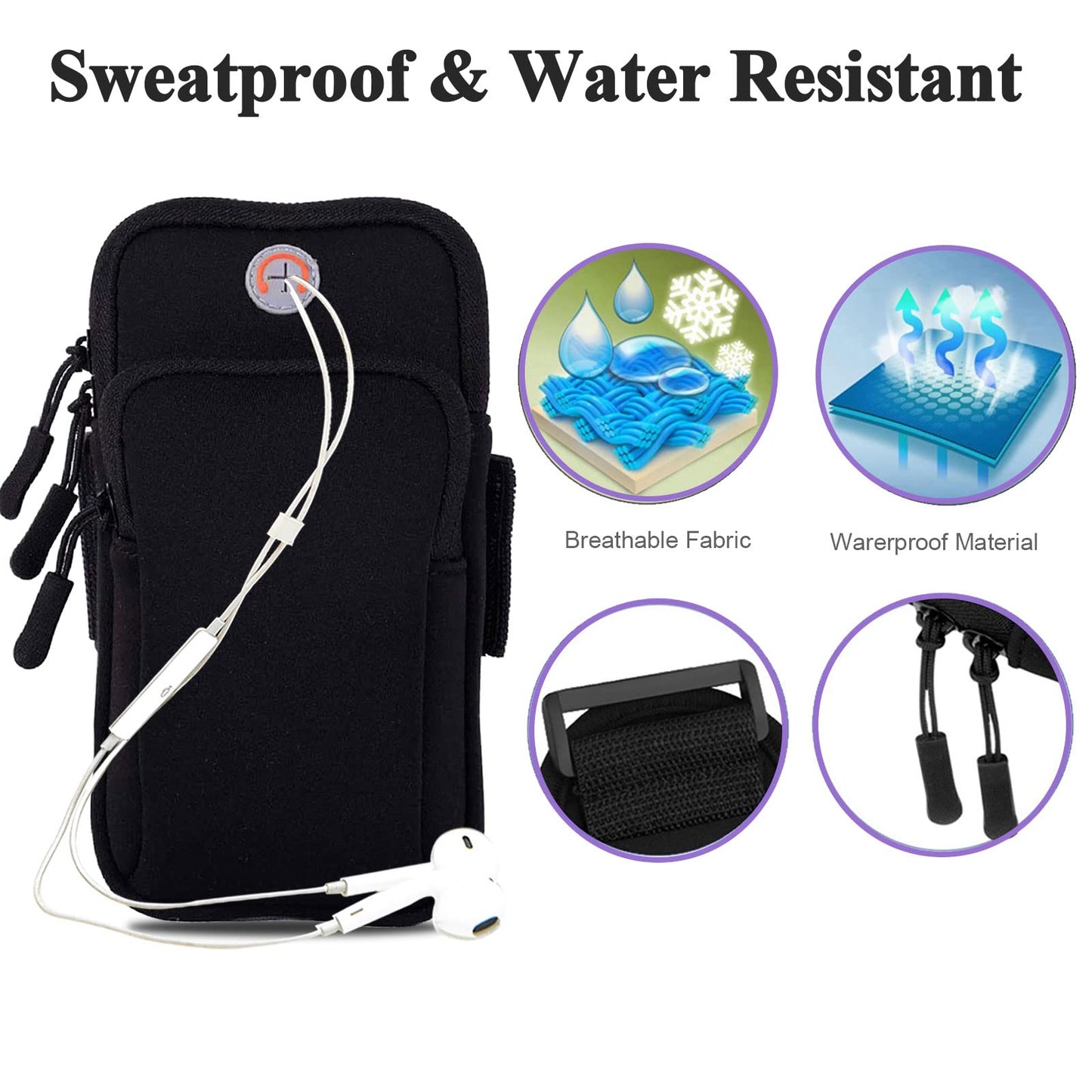 MOVOYEE 2Pack Phone Armband for Running,Cell Phone Holder Arm Band for iPhone 17 16 16e 15 14 13 12 11 Pro Max Xs Max Xr X 8 7 Plus Mini/Galaxy S26 S25 S24 Note,Waterproof iPhone Armband,Black Sleeve