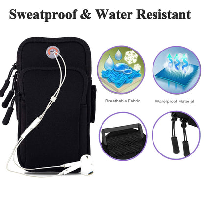 MOVOYEE 2Pack Phone Armband for Running,Cell Phone Holder Arm Band for iPhone 17 16 16e 15 14 13 12 11 Pro Max Xs Max Xr X 8 7 Plus Mini/Galaxy S26 S25 S24 Note,Waterproof iPhone Armband,Black Sleeve